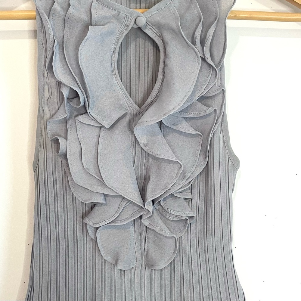 Soft Blue Pleated Ruffle Front Tank Top - Picture 4 of 8